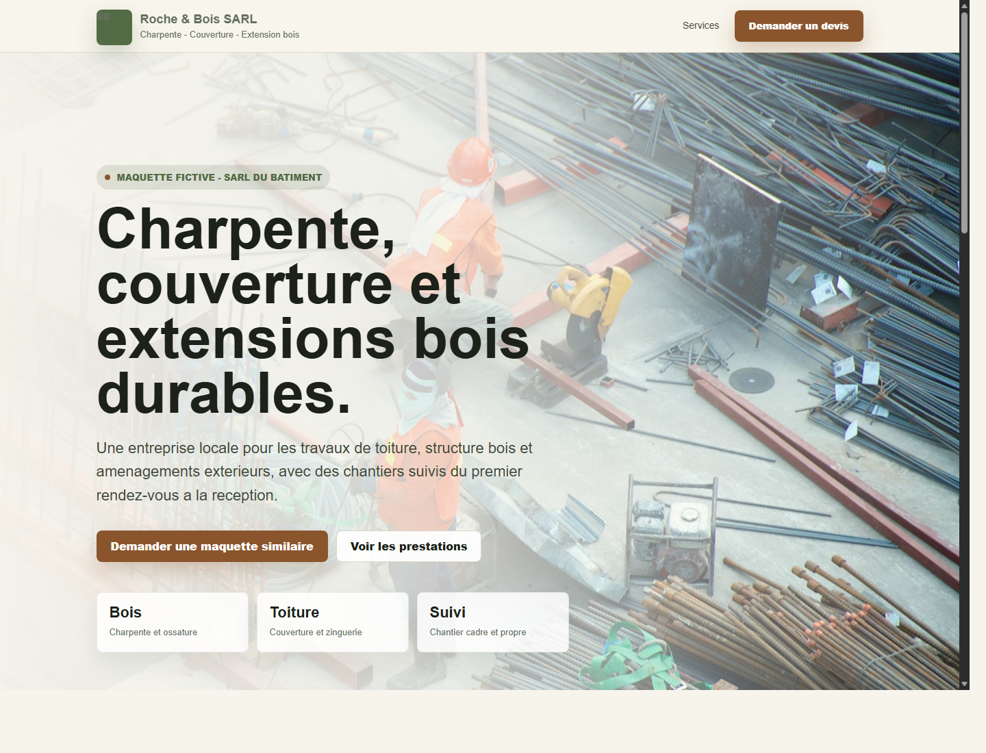 Maquette de site vitrine pour SARL de charpente et couverture